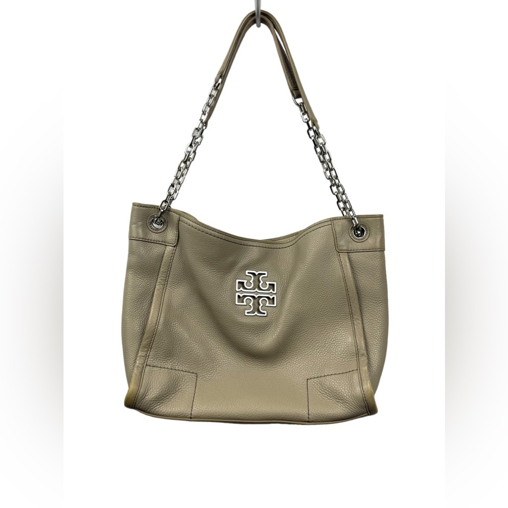 Tory Burch Britten Small Slouchy Tote in Light Grey